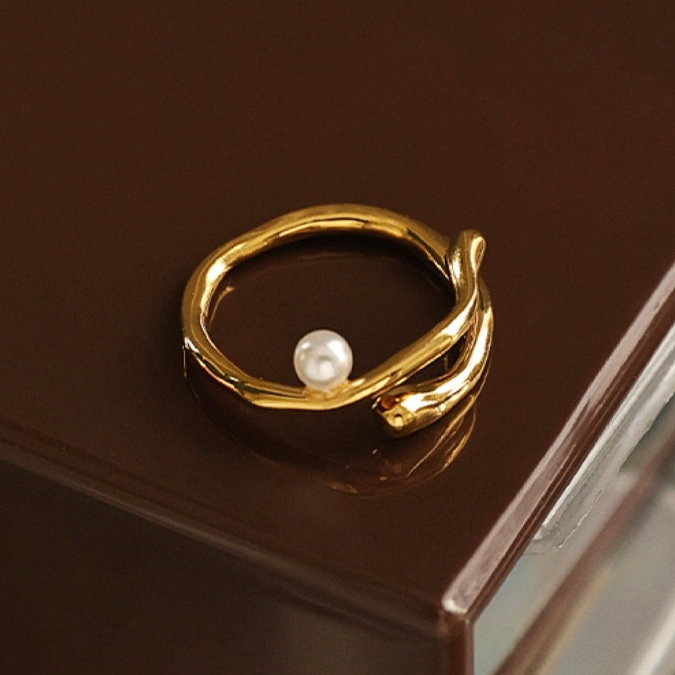 18K Gold Plated Natural White Pearl Ring